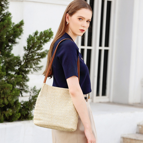 Women's trendy bags women's handbags fashionable simple straw woven bucket bag foreign trade wholesale