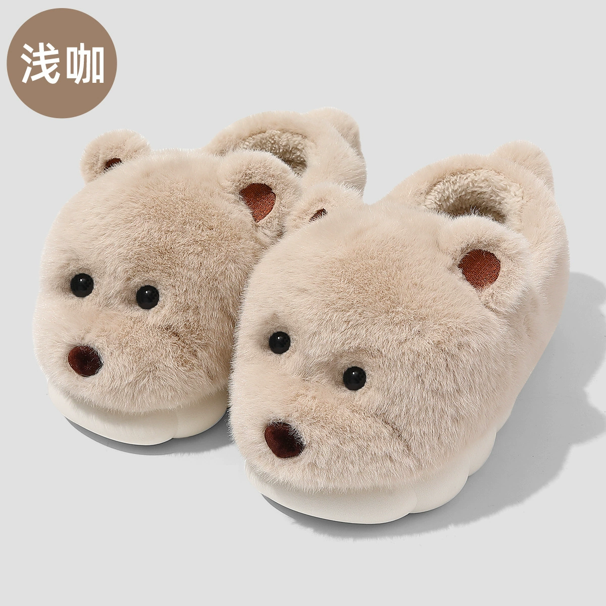 Cute demi-season keep warm shoes, slippers for beloved, footwear, with little bears, soft sole, wholesale