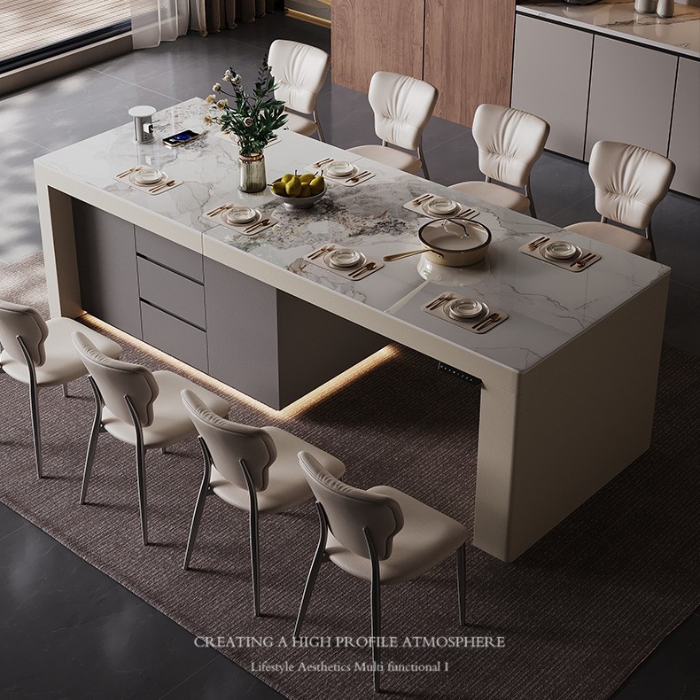 Mesa de comedor de mesa de mesa de mesa de mesa de mesa de roca multifuncional de alta gama de Zhongdongtai Villa de elevación retráctil para el hogar de una pieza