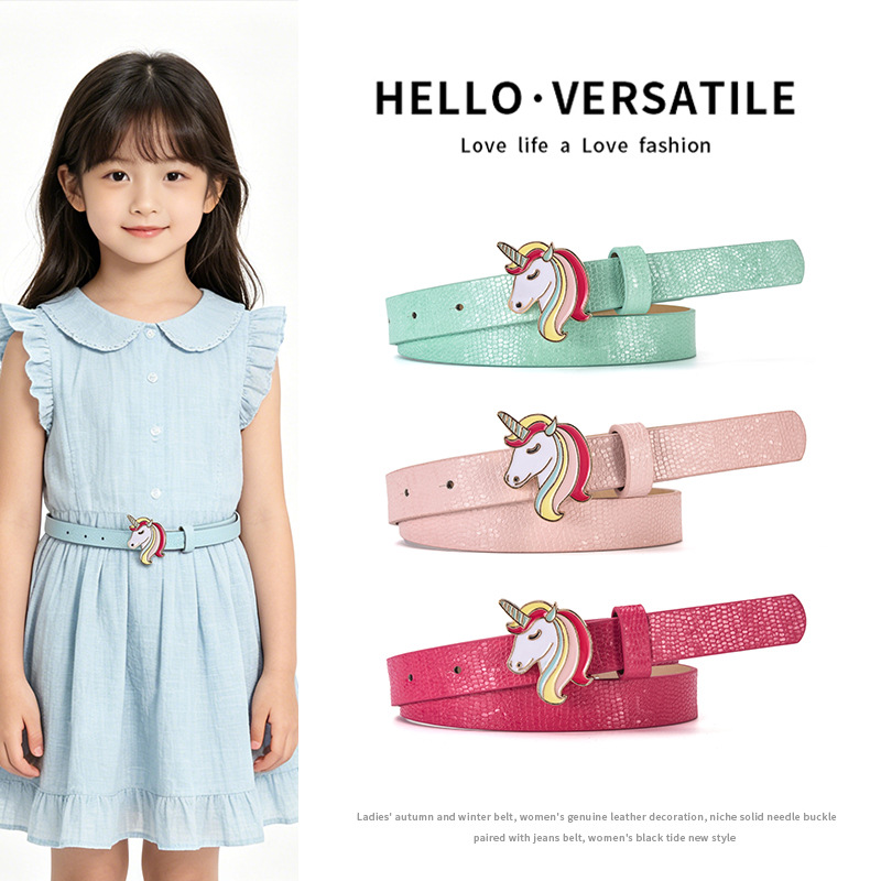 Cinturón Infantil de Unicornio para Niña de Cuero PU con Hebilla de Aleación para Uso Casual image 1