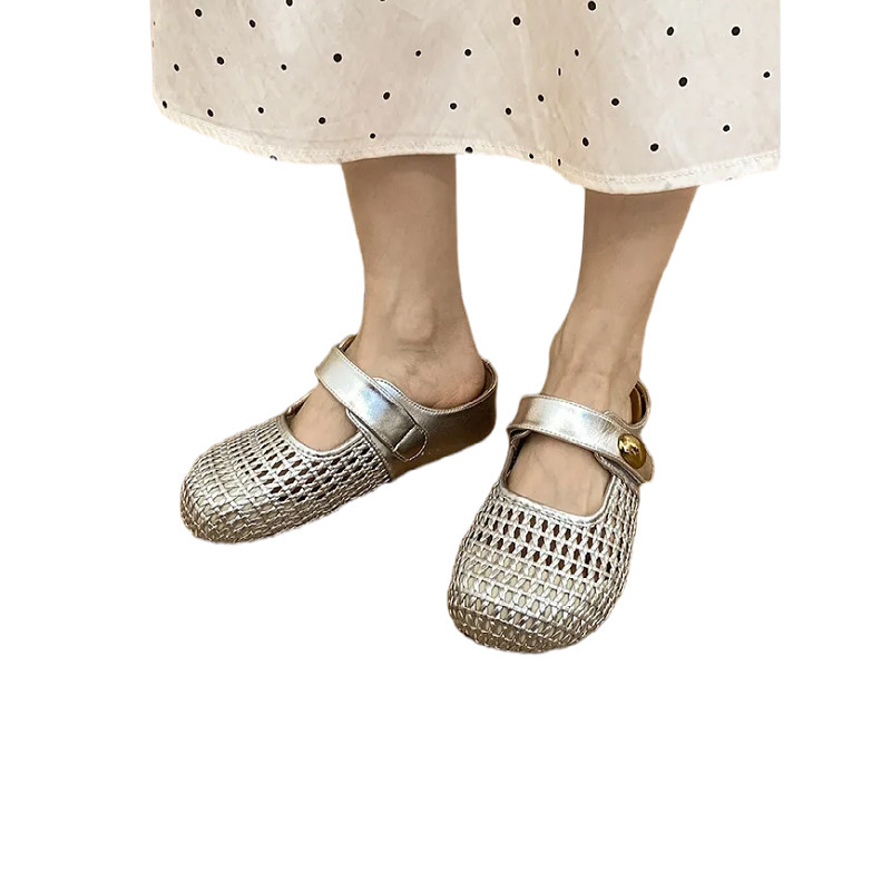 Modas extranjeras plateadas tejidas a mano zapatos marizhen para mujeres 2026 verano nuevas zapatillas de cabeza de un pie de moda image 5