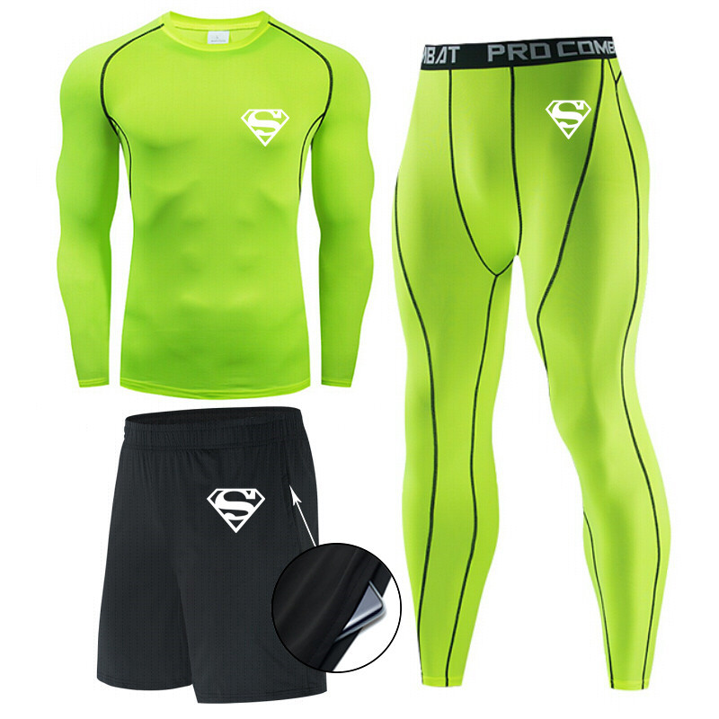 Traje de hombre de compresión de tres piezas de secado rápido medias de manga corta para correr traje deportivo ropa de entrenamiento de baloncesto gimnasio
