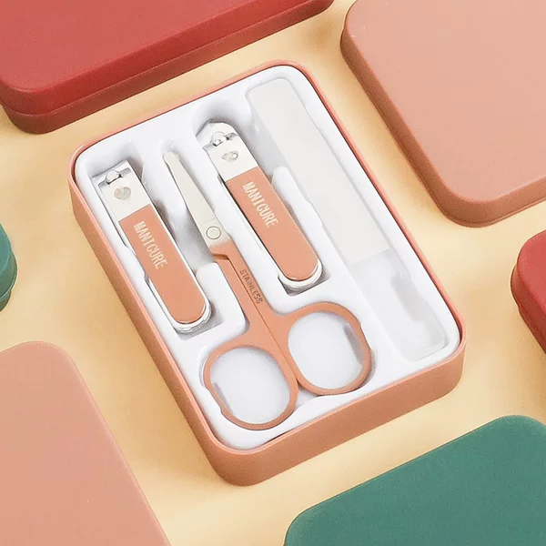 Boxed 4-piece Nail Clipper suit Household Nail Clipper Nail Clipper Tools Glass File Nose Hair Cutter Round Tail Nail Clipper