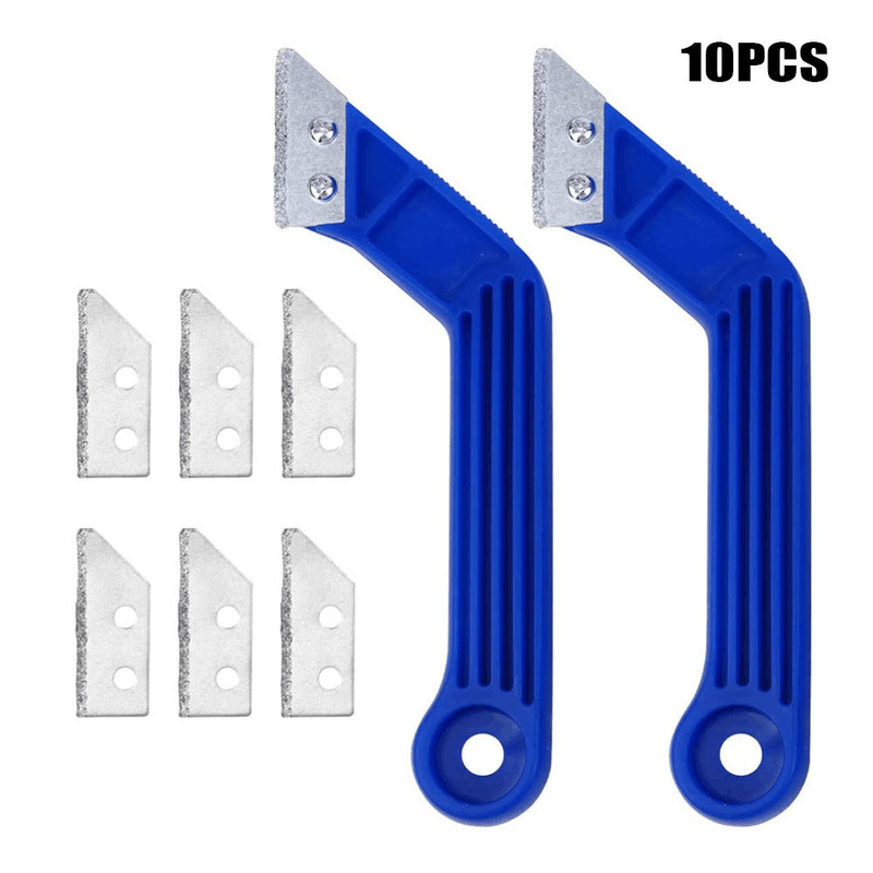 10-Piece Set of Blue Angled Scraper Blades for Grout Cleaning and Tile Seam Cleaning, Specialized for Grouting