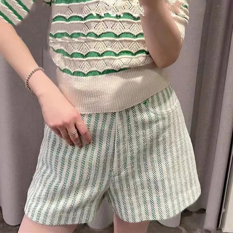 French single S home/22 spring and summer New temperament ladies striped color matching slim casual shorts women's 50099 specials
