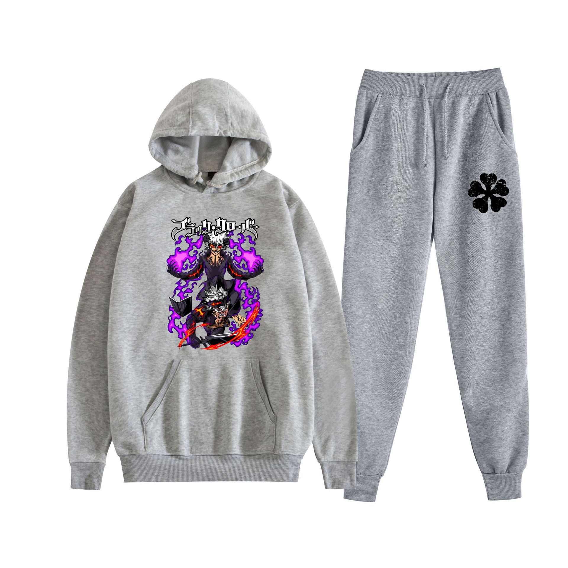 Europa y América otoño e invierno negro trébol de cuatro hojas periférico bidimensional hombres y mujeres deportes de ocio más suéter con capucha de terciopelo traje al por mayor