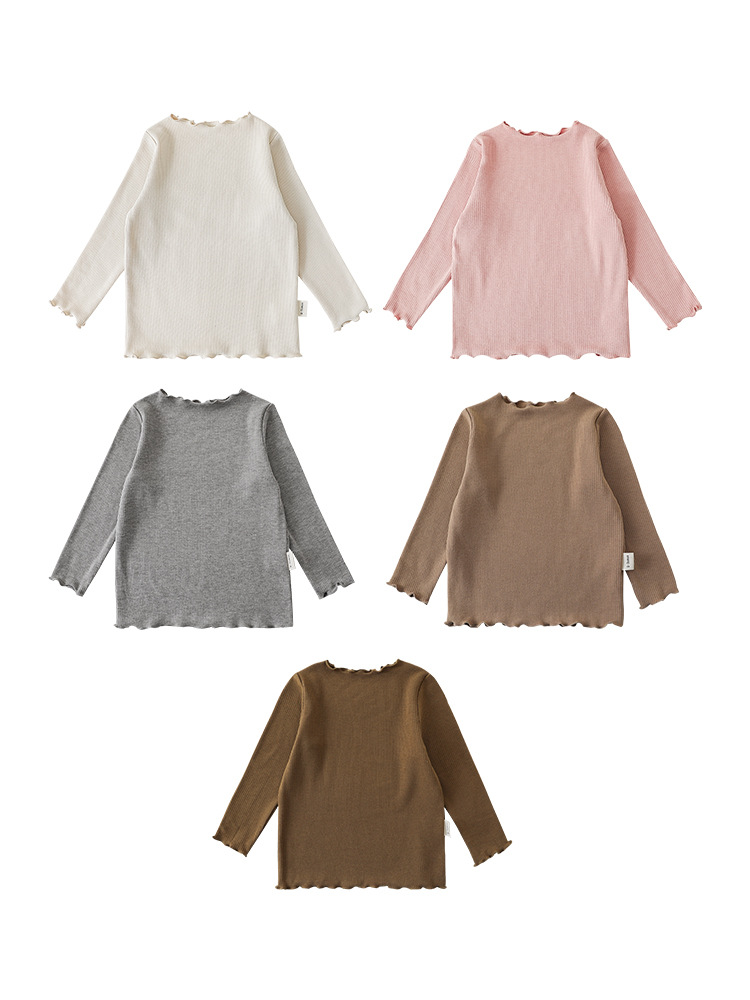 Qiu Duomeng camiseta de color sólido de encaje coreano para niños 2025 nueva camisa de manga larga para niñas de primavera y otoño top de bebé