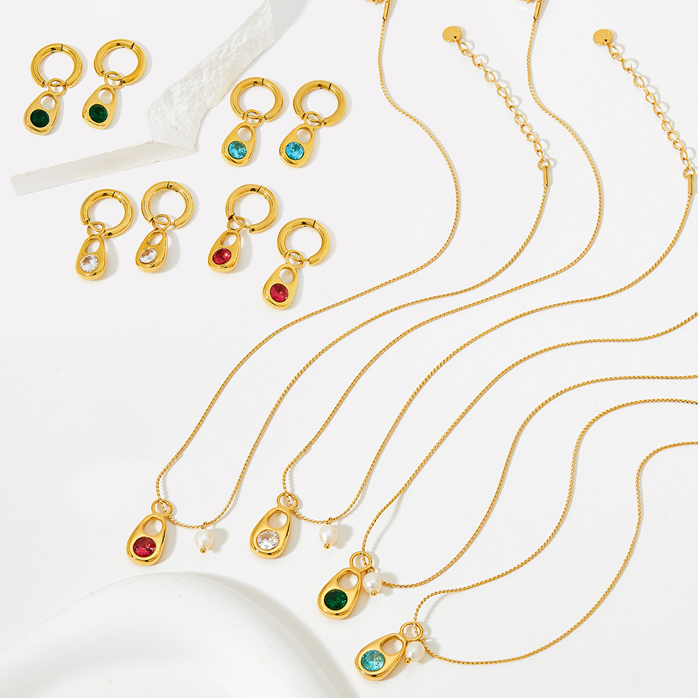 Fashion Geometric Stainless Steel Plating Zircon Womenu0027S Earrings Necklace