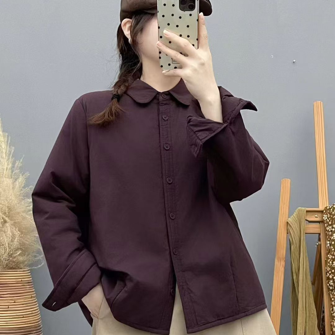 2025年冬款棉服女加棉加厚保暖衬衫外套宽松纯色新款棉衣韩版外套