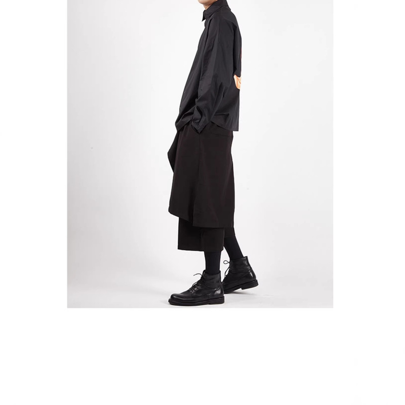 Yohji Yamamoto Style Spring/Summer Wide-Leg Pants for Men, Faux Two-Piece Design, Niche Loose-Fitting Plus-Size Samurai Cropped Pants