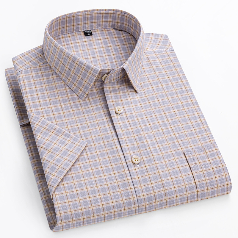 Oxford Spinning Shirt Cotton Plaid Short Sleeve Men's Summer Business Casual Shirt Men's Youth Top