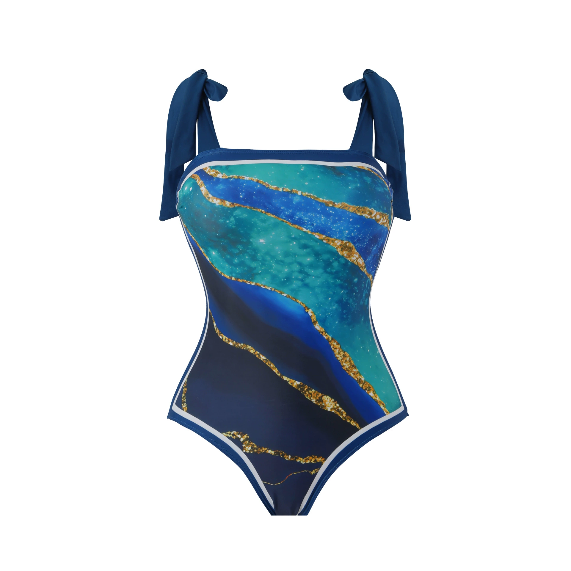 One-Piece Swimsuit (Qiao Jiayuan) 2025 Retro Style with Wrap Skirt, Crane Print, S–XL & One Size