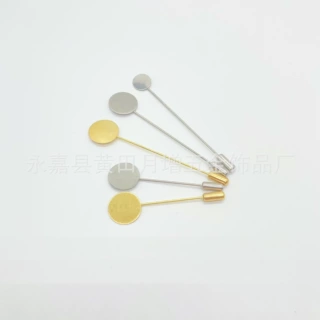 一字托盘胸针插花针不锈钢（铜）长短款圆片插针胸针DIY服装配件