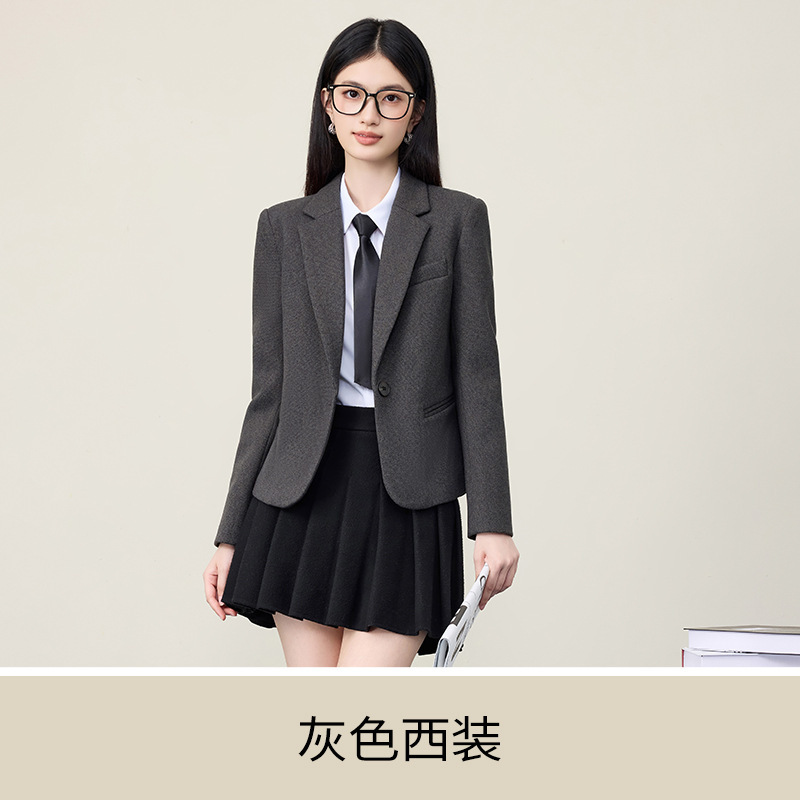 灰色西装女高级感职业装2025新款春秋教师小个子长袖正装职业西装|undefined