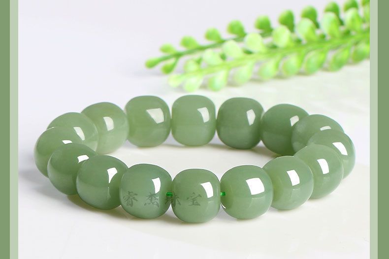 Vòng tay ngọc bích Hetian Tân Cương hạt trụ cổ dáng đơn chi tiết 5