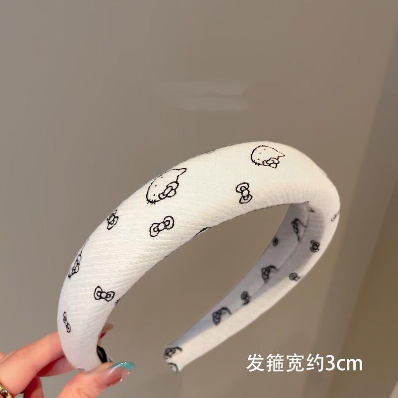 可爱KT猫咪针织发箍高颅顶海绵头箍少女感洗脸发卡外出发饰秋冬新|undefined