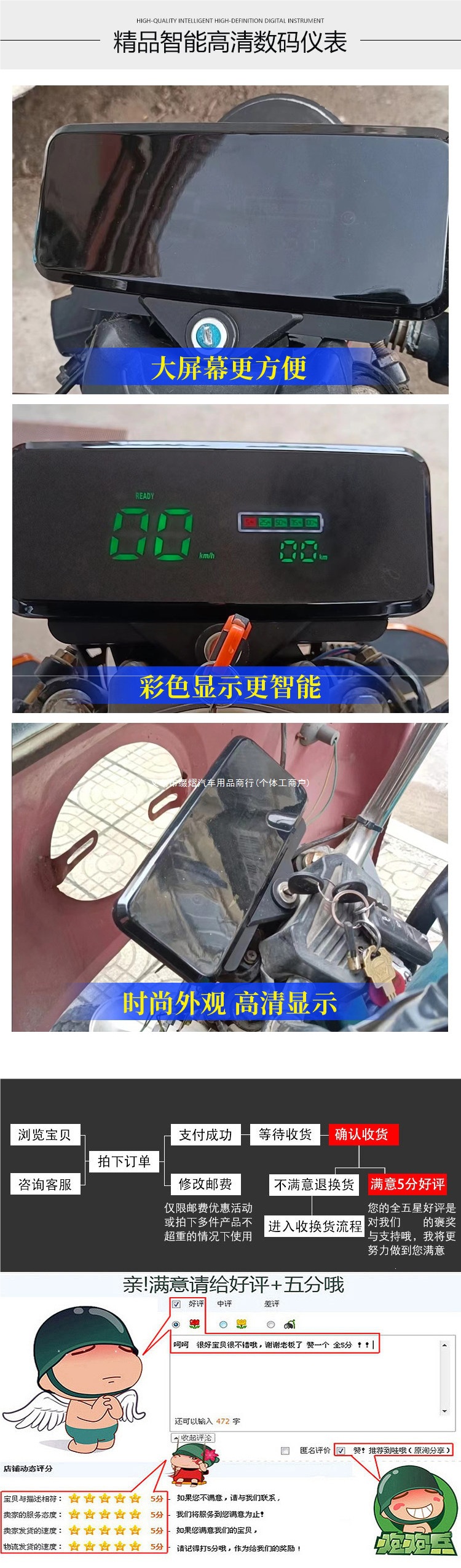 Electric tricycle dashboard 48v60v72V universal electric vehicle LCD instrument assembly with battery level gauge and mileage display
