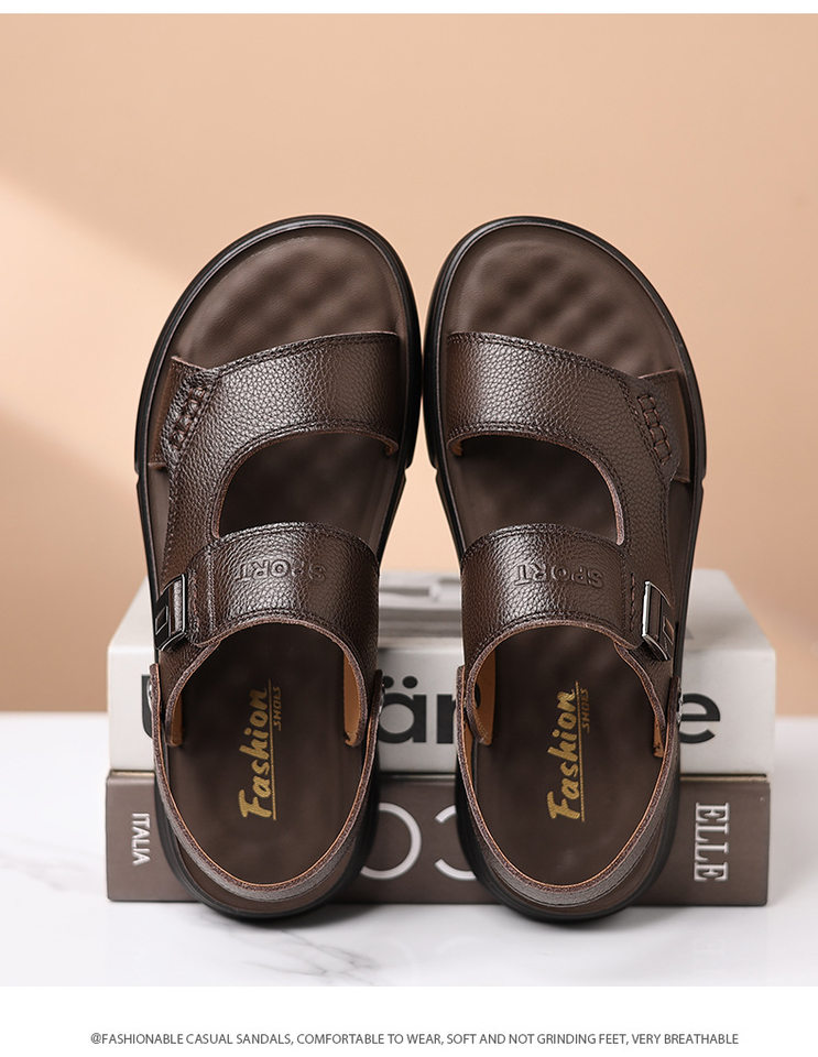 Dép sandal nam da bò thật hở ngón, đế mềm chống trượt, thoáng khí đi biển và sinh hoạt hằng ngày — 51218 Màu nâu, 51218 Màu đen chi tiết 11