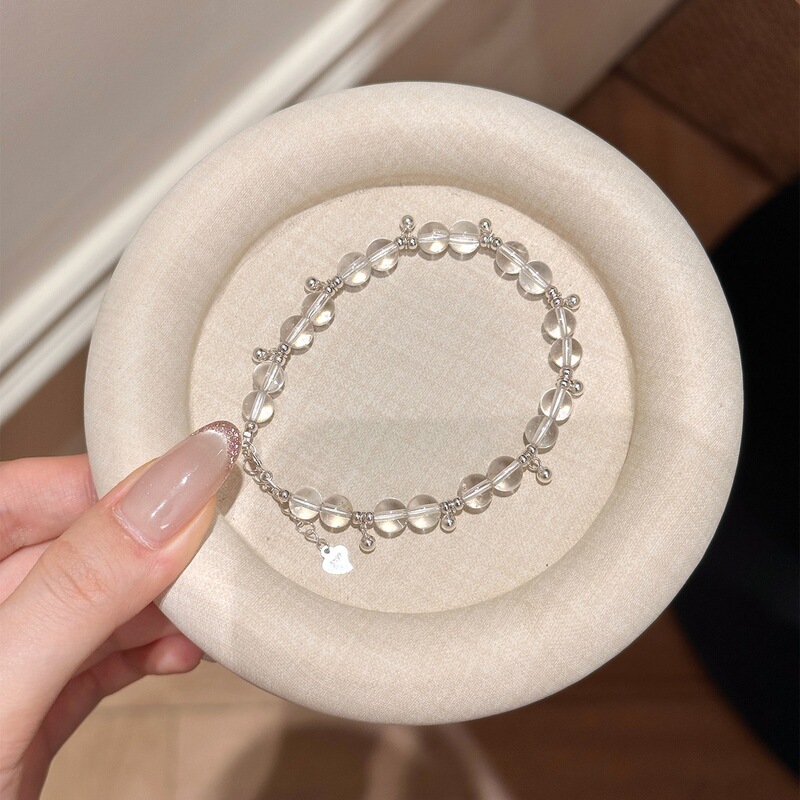 s925 pure silver natural white crystal fine bracelet for women, exquisite light luxury style, simple and versatile, small round beads, healing jewelry