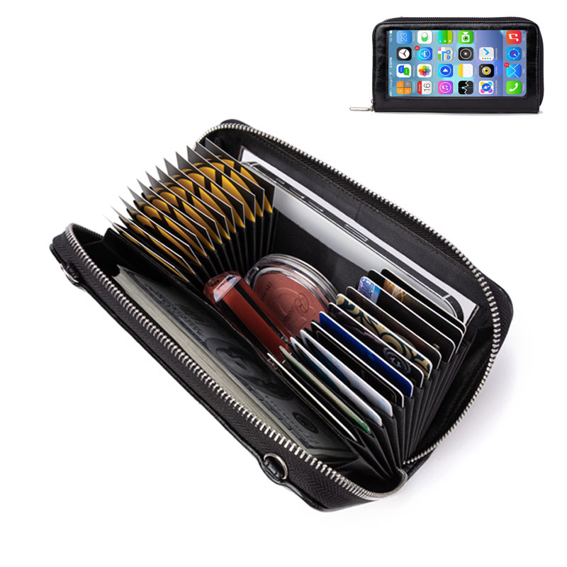 复古PU女士多功能钱包大容量多卡位女士触屏手机包单肩斜跨小包|ms