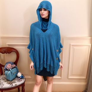 Early Spring Outwear Ins White Ethnic Style Shawl Cloak Bohemian Cut Out Blouse Hooded Knitwear Knitwear