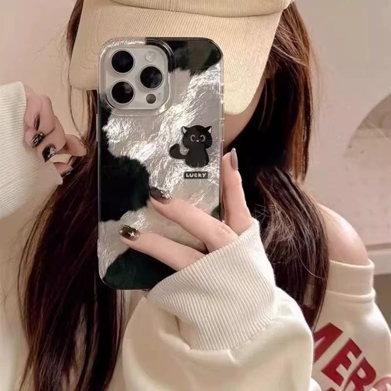 Nicho ins patrón manchado dibujos animados gato negro para iphone15ProMax nueva funda para teléfono móvil Apple 16 13/14