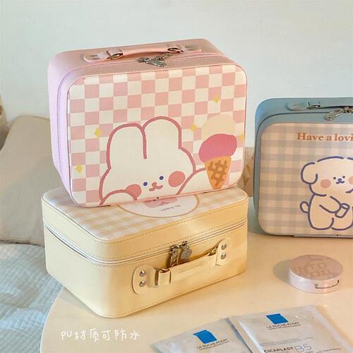 ins new cute rabbit cosmetic case girl heart portable large capacity cosmetic bag storage box travel toiletry bag