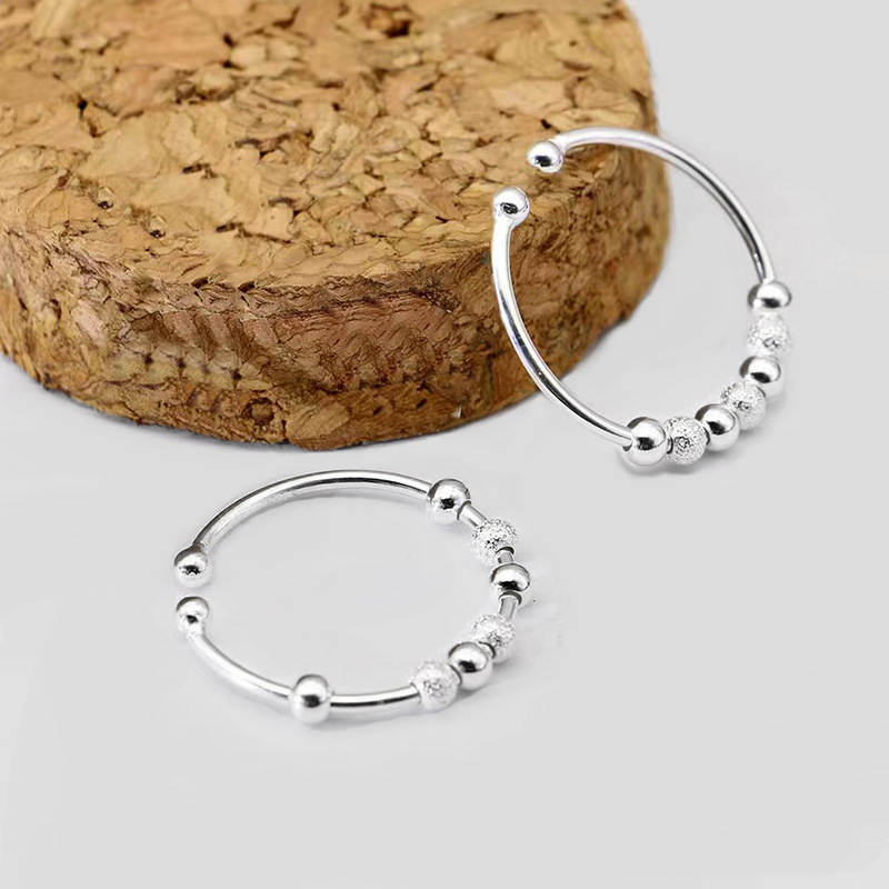 S925 anillo de plata con cuentas anillo femenino ins simple nicho diseño flexible Transferencia de cuentas anillo abierto contra la ansiedad