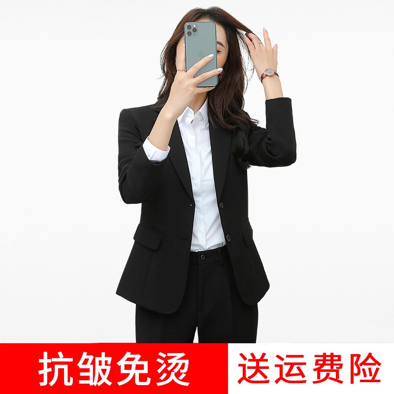 Women's suit set 2026 spring and autumn women's blazer slim fit formal wear for college students professional interview work uniform black Women's suit set 2026 spring and autumn women's blazer slim fit formal wear for college students professional interview work uniform black