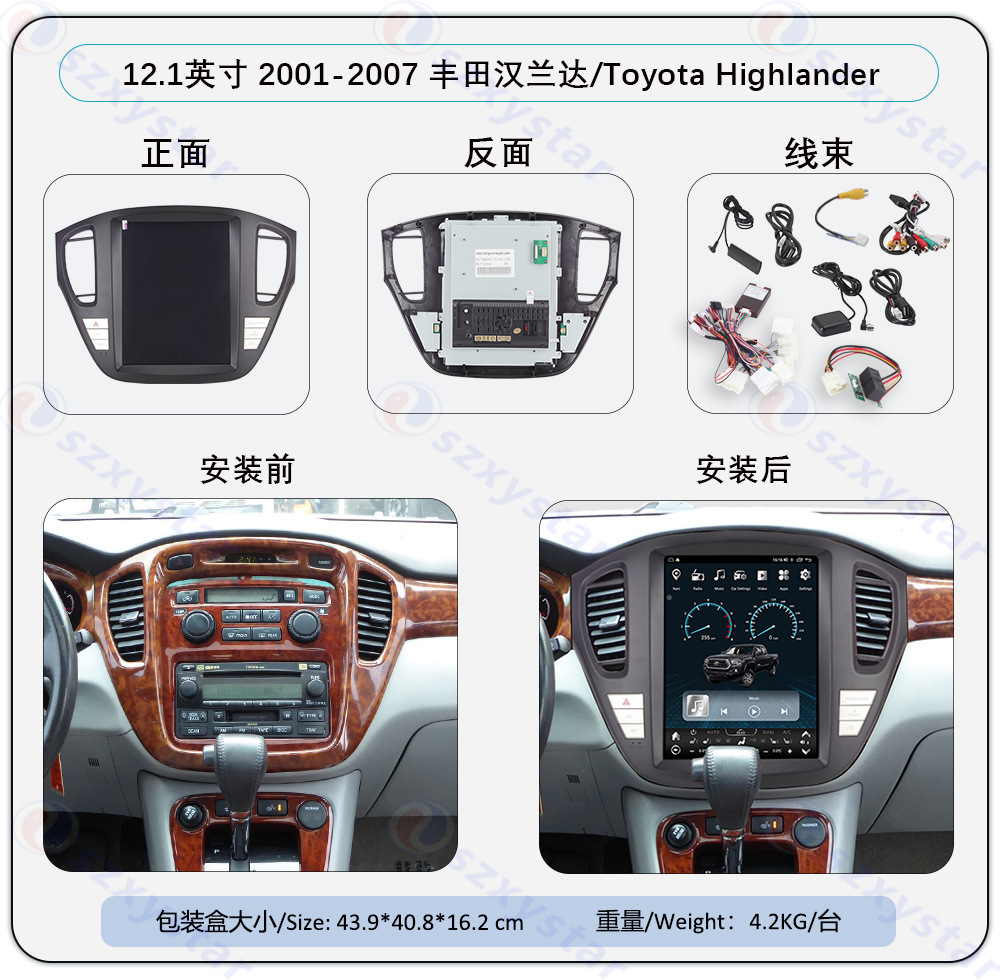 Applicable to 01-07 Toyota Highlander Highlander 12.1inch Vertical Screen 360 Panoramic Car Navigation