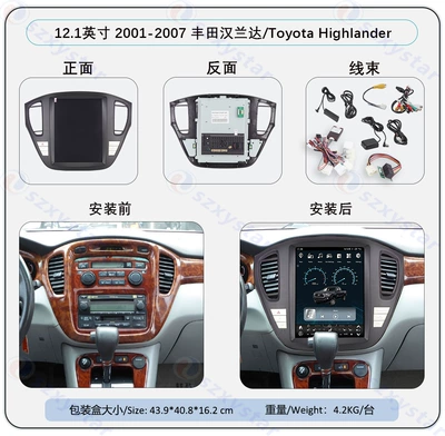 Applicable to 01-07 Toyota Highlander Highlander 12.1inch Vertical Screen 360 Panoramic Car Navigation (DVD Navigation) - 121inch-2001-2007-black-model-4core-wifi-232gcp