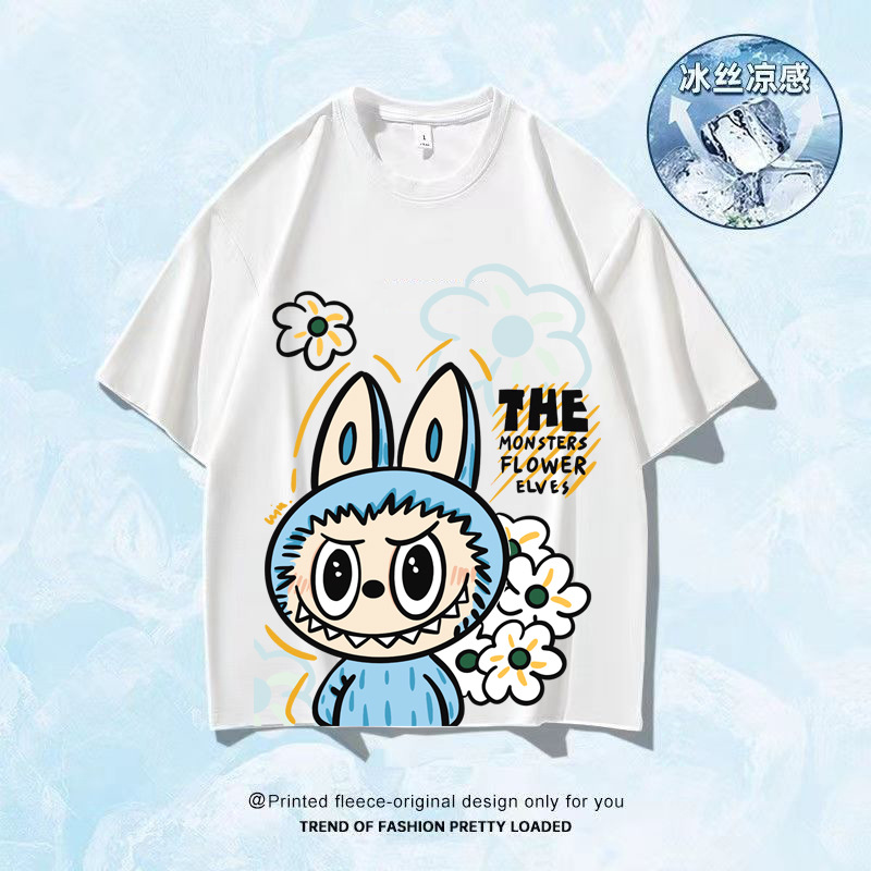 2026 helado seda camiseta impresa de manga corta logotipo grande ropa de trabajo DIY ropa de trabajo impresa de cuello redondo camiseta