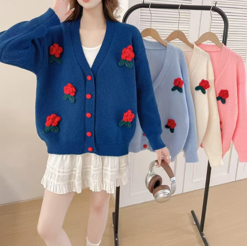 2025 Autumn and Winter Loose Design Strawberry Top Tops European and American Lazy Style Knitted Sweater Tops Women's Cardigan 2025 Autumn and Winter Loose Design Strawberry Top Tops European and American Lazy Style Knitted Sweater Tops Women's Cardigan
