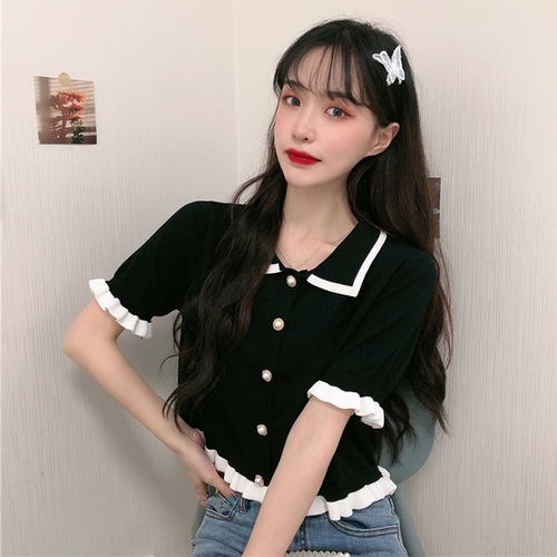 892 #niche short-sleeved t-shirt women's summer 2025 new summer clothes knitted carefully designed short top