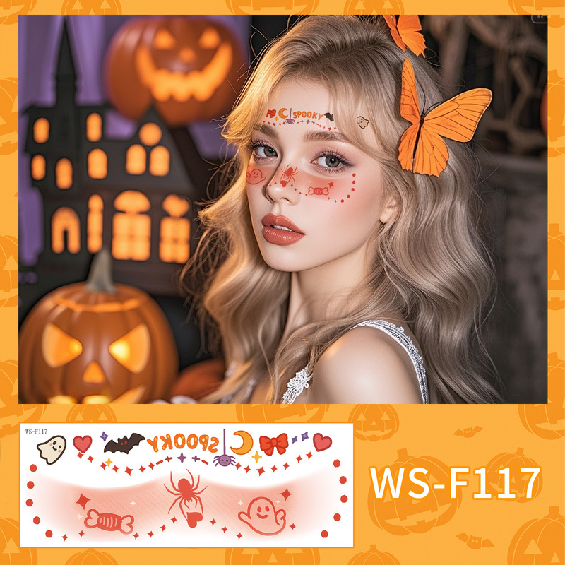 クロスボーダー新しいハロウィンメイクアップフェイスステッカーかわいいゴーストメイクアップタトゥーステッカーパーティーパーティーステッカー防水汗タトゥー|undefined