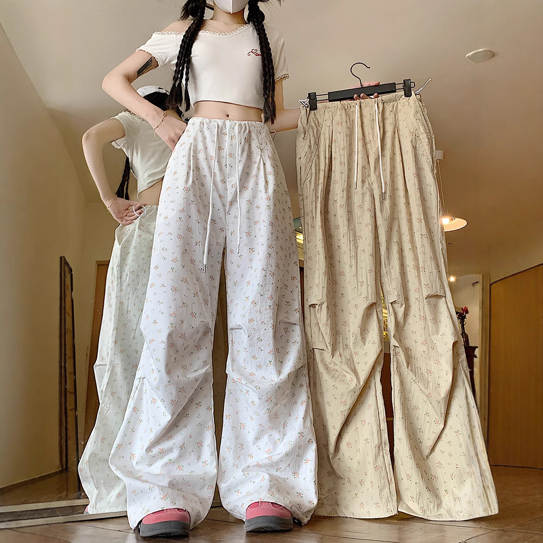 Pantalón floral retro blanco