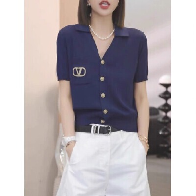 Xiaoxiangfeng ポロカラー半袖ニット Tシャツ女性のための 2025 夏の新しい薄いスタイルカジュアル多用途トップ|undefined
