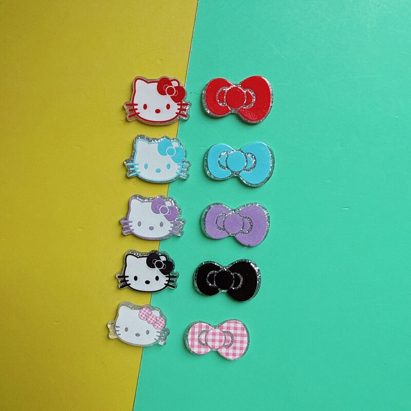 甘いファイングリッターチェック柄 KT 猫リボンアクリルアクセサリー DIY ジュエリーヘアピン携帯電話ケース装飾下駄|undefined