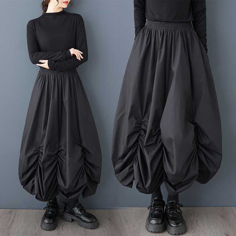 Real Shot of Spring and Autum Korean Style New Loose Large Size Spliced Nine-Point Skirt Wide-Leg Skirt Draped Skirt Spring and Autum Skirt