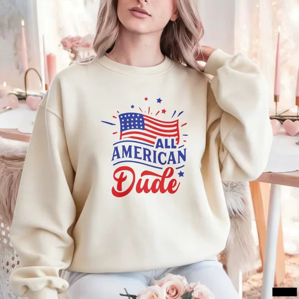 2026 July 4Th Men's Independence Day American Flag All Boys Autumn/Winter Long Sleeve Warm Sweatshirt