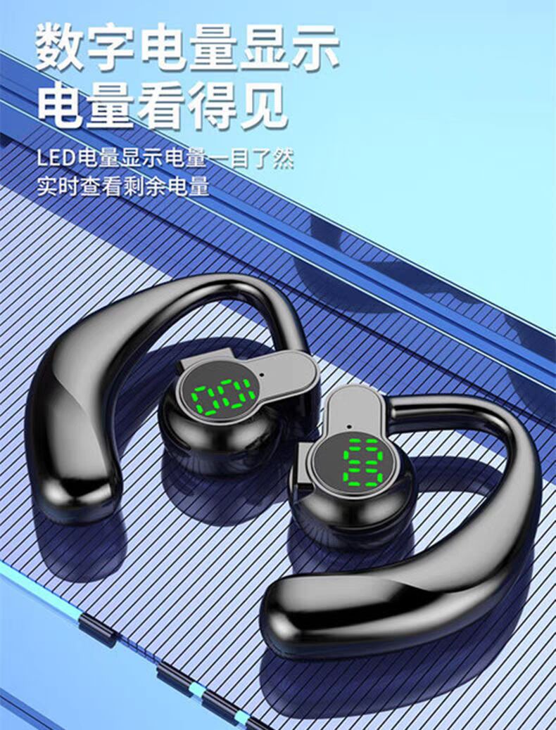 Bluetooth Headset Can Be Worn on the Left and Right, Non-In-Ear, Wireless, Ear-Mounted, Single-Ear, Sports, Driving, Calling, Noise Reduction, Long Battery Life