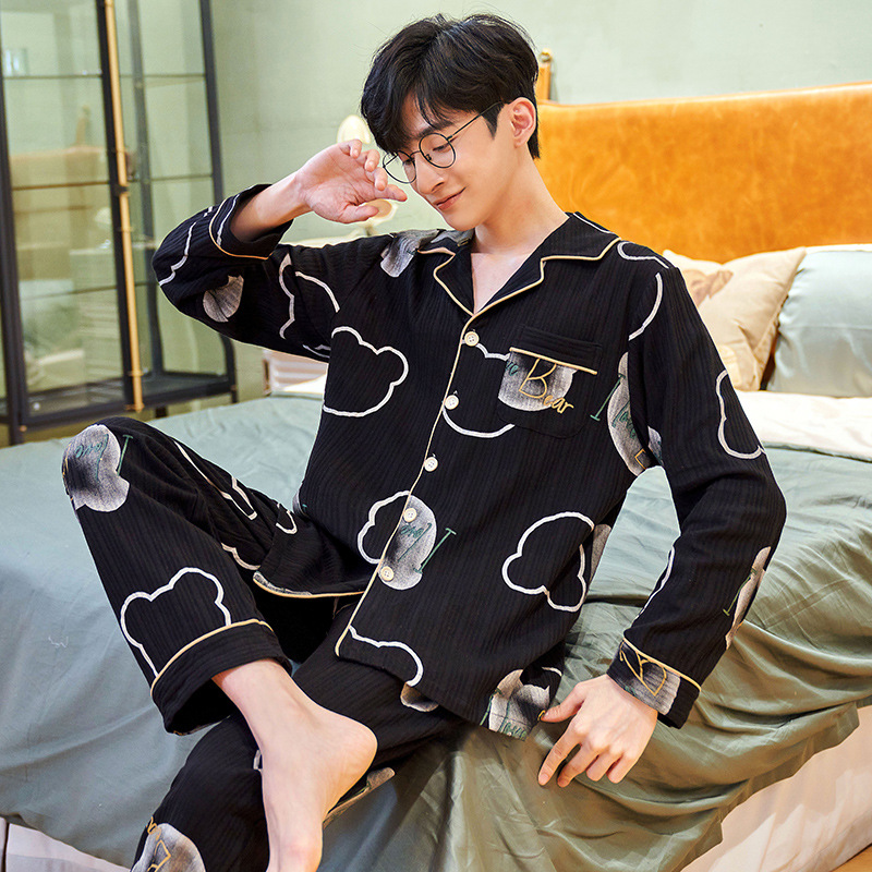 Pijamas de hombre primavera y otoño estilo coreano delgado más tamaño cardigan algodón Home Leisure Home wear deportes traje de dos piezas