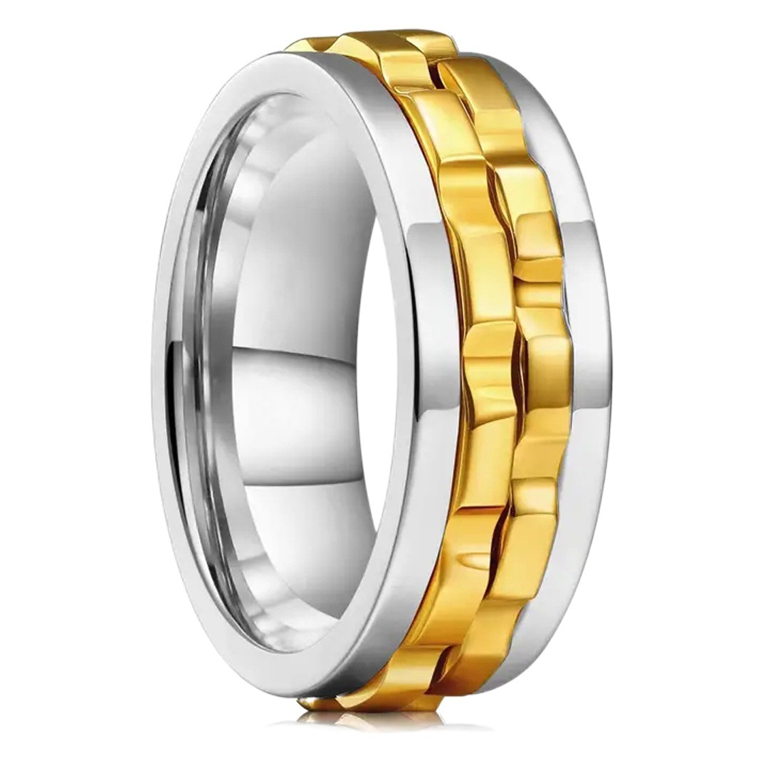Anillo de hombre de acero inoxidable y titanio con engranaje giratorio de doble cara y reducción de presión, superventas transfronterizo en Europa y América, que no se desvanece.