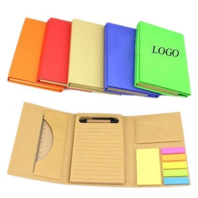 Libro plegable triple con bolsillo de post-it, cubierta de papel kraft reciclable, FSC