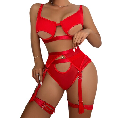 Amazon European and American spring and summer heavy craftsmanship new women's multi-color swimming light cloth splicing mesh gathered four-piece set