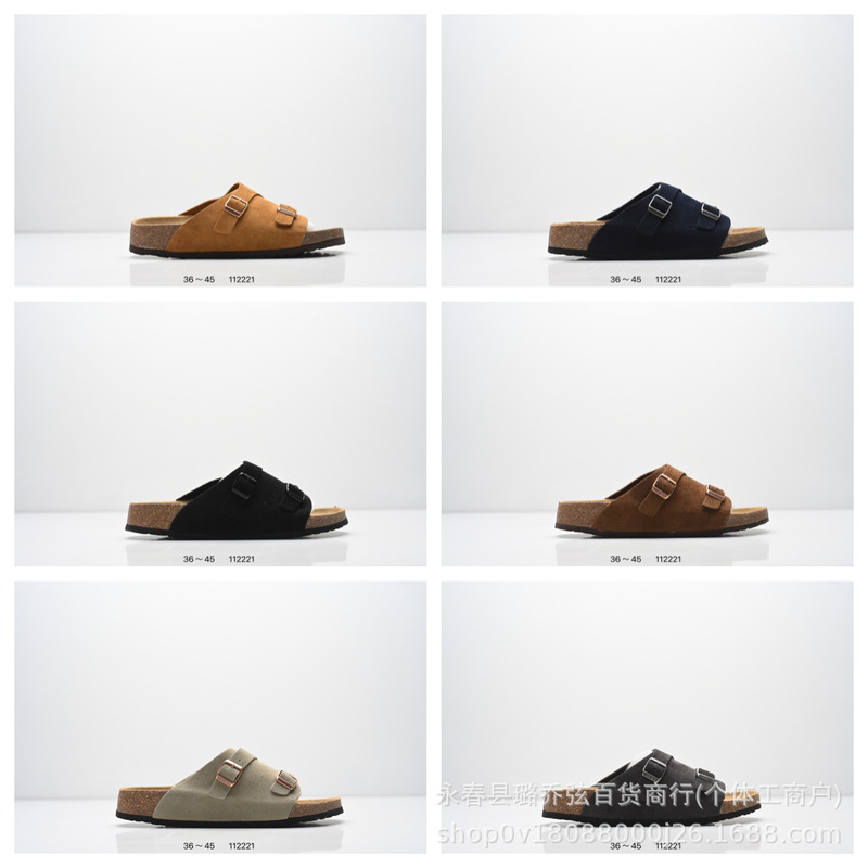 Wholesale foreign trade cowhide Birkenstock sandals, open-toe slippers, soft-soled genuine leather cork beach sandals for men and women Wholesale foreign trade cowhide Birkenstock sandals, open-toe slippers, soft-soled genuine leather cork beach sandals for men and women