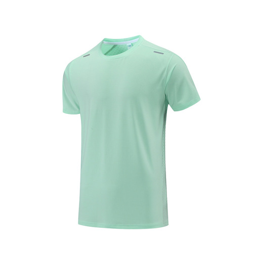 New solid color printed running fitness wear short-sleeved men's T-shirt sweat-absorbent quick-drying round neck reflective strip sports top