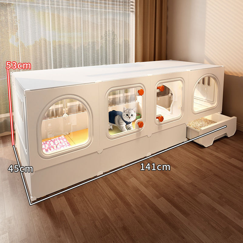 高さのある猫ヴィラ、猫トイレ、トイレ一体型、広いフリースペース、1部屋、1リビングルーム、1バスルーム、家庭用屋内猫ケージ|undefined