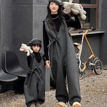 加绒连体裤打底衫显瘦宽松背带连帽裤亲子装秋冬母女洋气两件套装