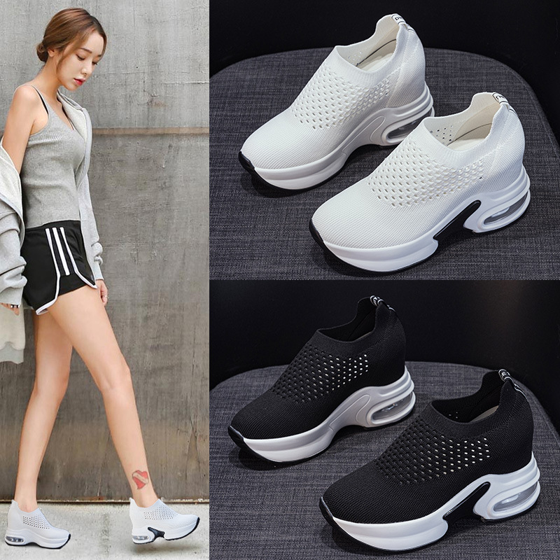 8cm Inner Height Platform Women's Shoes Lightweight Breathable Mesh Shoes Running Shoes Air Cushion Sports Casual Women's Shoes
